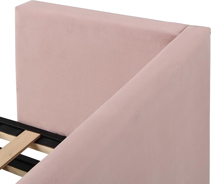 Bellemave Twin Size Upholstered Daybed with Pop up Trundle,Velvet Twin Daybed Frame,Twin to King Daybed,Day bed with Trundle Bed Twin,Tufted Sofa Bed Daybed,Bedroom,Living Room,Guest Room(Pink) - LeafyLoom