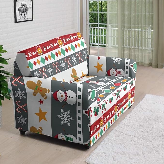 FKELYI Christmas Sofa Furniture Protector for Indoor Easy Going Stretch Sofa Slipcover Non-Slip Sofa Slicpovers Washable Sofa Couch Cover M FKELYI