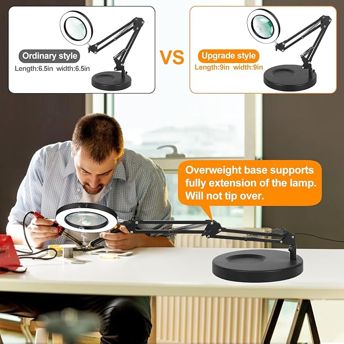 Magnifying Glass with Light and Stand,2-in-1 Lighted Magnifier Deskop lamp with Clamp,5X&10x Real Glass 3 Color Stepless Dimmable Magnifying Desk Lamp for Close Works Reading Crafts Hobby Soldering - LeafyLoom