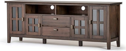 SIMPLIHOME Artisan SOLID WOOD 72 Inch Wide Transitional TV Media Stand in Natural Aged Brown for TVs up to 80 Inch, For the Living Room and Entertainment Center - LeafyLoom