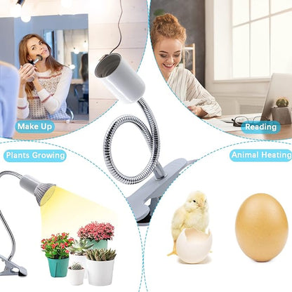 Desk Clip Lamp Holder,Clamp Clip on Light, E26/E27 Book Clamp Light Fixture,Clip Laptop Lamp 360° Flexible Grow Light Holder White 1pc - LeafyLoom