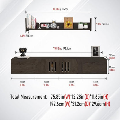 Pmnianhua Floating TV Stand,76'' Wall Mounted TV Cabinet, Mid Century TV Bench Under TV Entertainment Center Shelf TV Console Table with 4 Cabinets for Living Room Bedroom (Dark Grey) - LeafyLoom