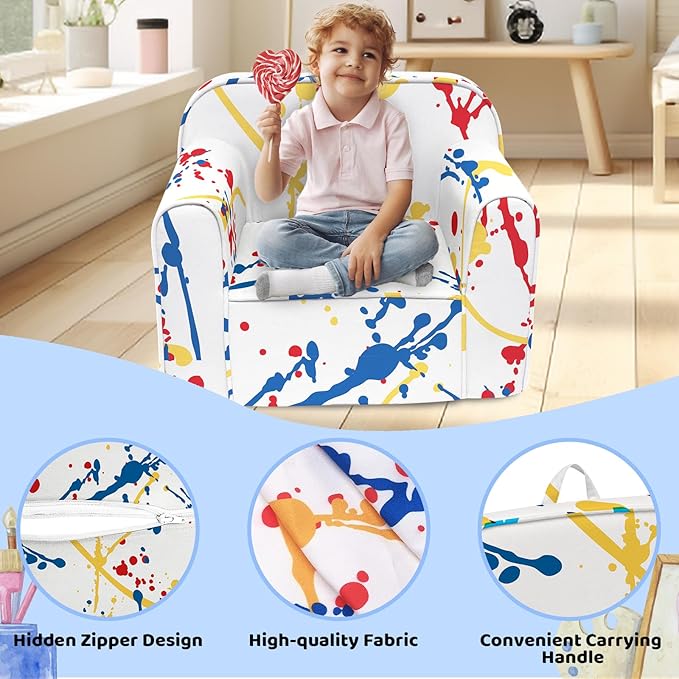 Cuddly Toddler Chair, Kids Snuggly-Soft armchair,Kids Sofa Chair with Washable and Removable Cover,Toddler Foam Chair with Friendly Carrying Handle, Reading Couch for Boys and Girls - LeafyLoom