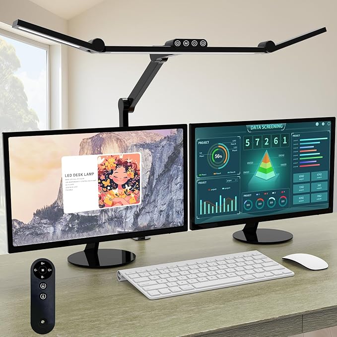 Micomlan Desk Lamp with Clamp, Architect Led Desk Lamp for Home Office with Remote Control, 24W Ultra Bright Auto Dimming Computer Desk Light Adjustable Table Light for Working Workbench - LeafyLoom