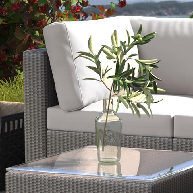 GAOMON 5-Piece Outdoor Patio Rattan Wicker Sofa Set, Pe Rattan Conversation Sectional with Thickened Back Cushion, Glass Tabletop, Ottoman - Ideal for Courtyard Space, Light-grey - LeafyLoom