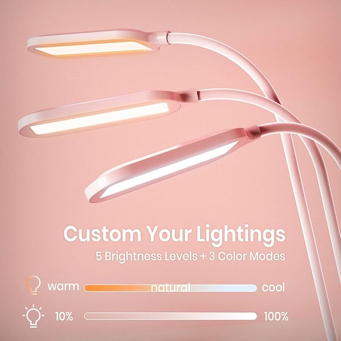 AXX Pink Desk Lamp for Kids, Cute Desk Light for Bedrooms, Kawaii Study Lamp with USB Charging Port - Small, LED, 650LM - Room College Dorm Essentials, Office Accessories for Women Teen Girls - LeafyLoom