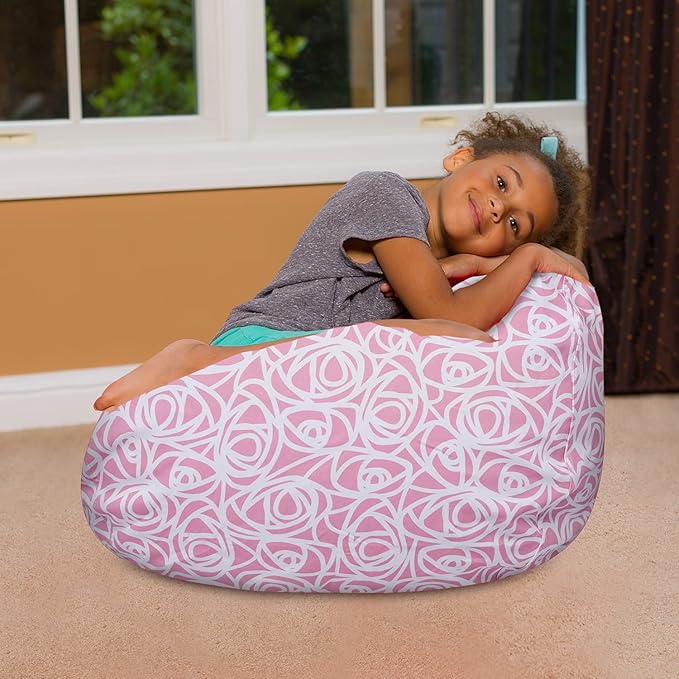 Posh Creations Bean Bag Chair for Kids, Teens, and Adults Includes Removable and Machine Washable Cover, Canvas Roses Pink, 27in - Medium - LeafyLoom