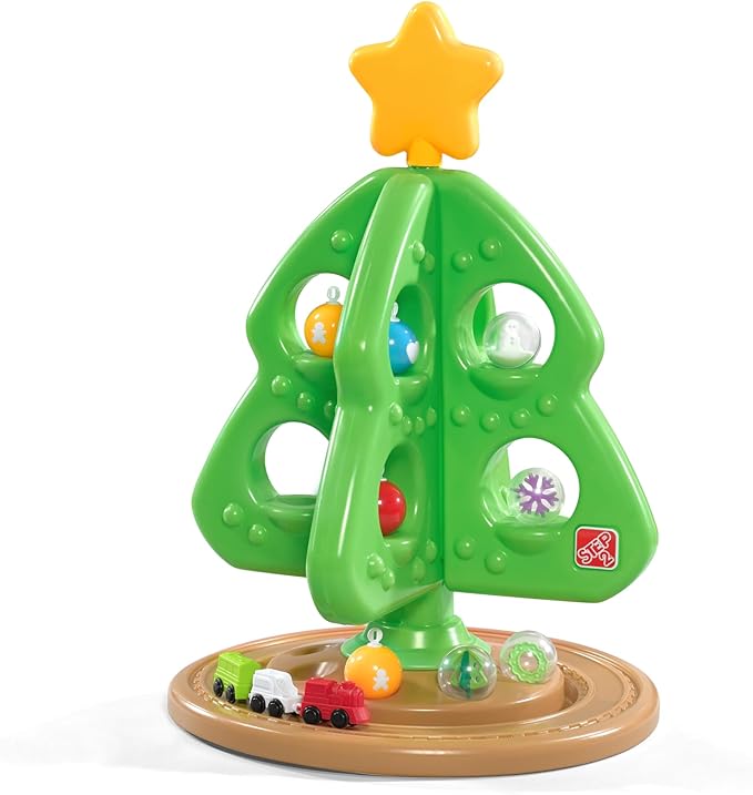 Step2 My First Christmas Tree for Kids, Interactive Christmas Tree Toy, Toddlers Ages 1.5+ Years Old, 12 Colorful Plastic Ornaments to Decorate, Mini Train Set Circles the Skirt - LeafyLoom