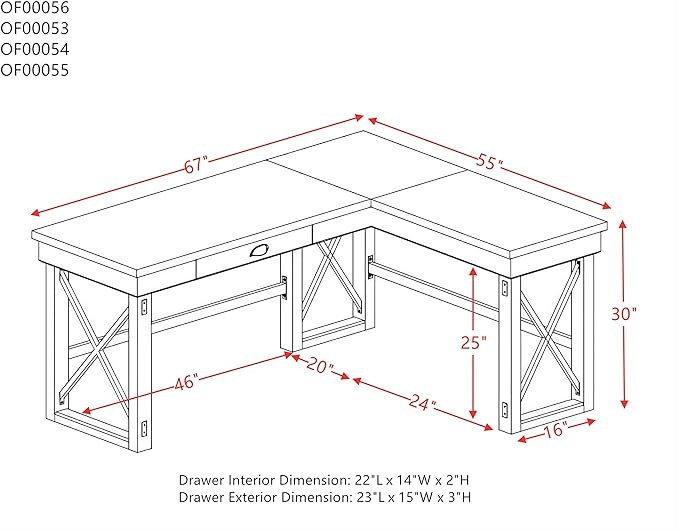 NicBex Laik-DW-00061-DX Desks, 67" W x 55" D x 30" H, White+Oak - LeafyLoom