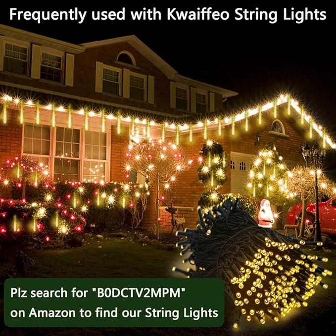 Kwaiffeo Outdoor Christmas Lights, Meteor Shower Lights 12 inch 8 Tube 192 LED Icicle Christmas Lights for Tree Thanksgiving New Year Holiday Party, Wedding Lights Wedding Decorations, Warm White Kwaiffeo