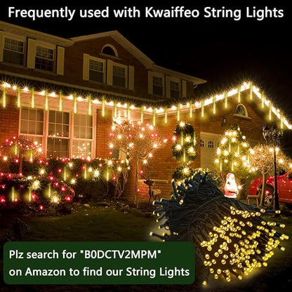 Kwaiffeo Outdoor Christmas Lights, Meteor Shower Lights 12 inch 8 Tube 192 LED Icicle Christmas Lights for Tree Thanksgiving New Year Holiday Party, Wedding Lights Wedding Decorations, Warm White Kwaiffeo