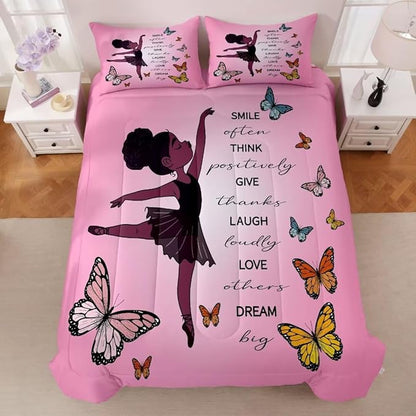 Black Girl Comforter Twin Sets,Black Girl Magic Bedding Set,African American Girl Comforter Set for Kids Teens,Cute Afro Melanin Princess Toddler Bed Set - LeafyLoom