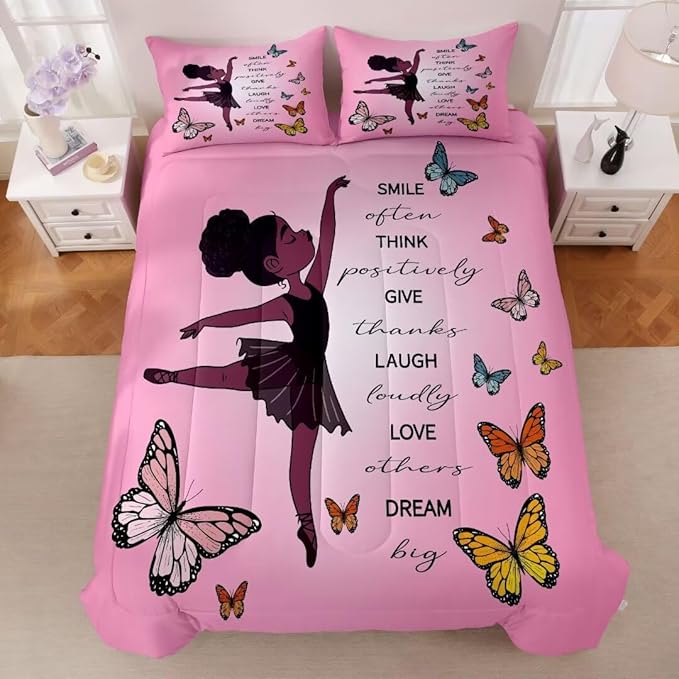 Black Girl Comforter Full Sets,Black Girl Magic Bedding Set,African American Girl Comforter Set for Kids Teens,Cute Afro Melanin Princess Toddler Bed Set - LeafyLoom