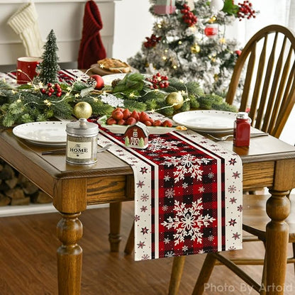 Artoid Mode Buffalo Plaid Snowflakes Christmas Table Runner, Seasonal Winter Kitchen Dining Table Decoration for Home Party Decor 13x60 Inch ArtoidMode