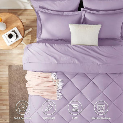 CozyLux Queen Comforter Set with Sheets 7 Pieces Bed in a Bag Light Purple All Season Lavender Bedding Sets with Comforter, Pillow Shams, Flat Sheet, Fitted Sheet and Pillowcases - LeafyLoom