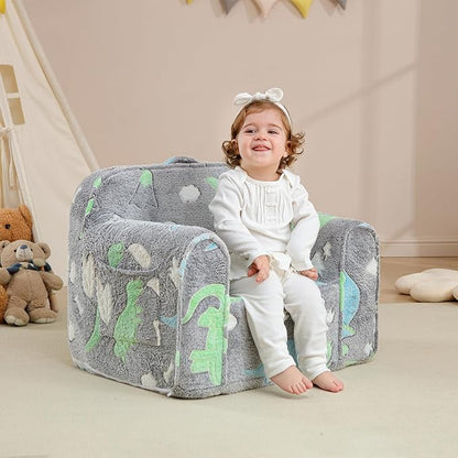 Comfy Toddler Chair Kids Chair,Toddler Foam Chair,Kids Armchair Toddler Couch Baby Kids Sofa Reading Chair with Glow in The Dark(Glow Dino) - LeafyLoom