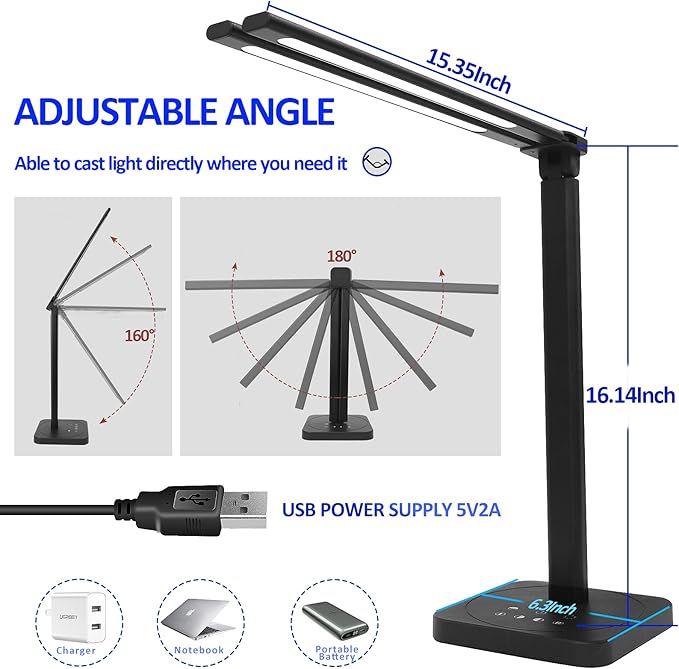 LED Double Head Desk Lamp,Double Swing-arm Table Lamps, Piano Lamp,Adjustable Brightness Color Temperature ，for Home/Reading/Offices/Bedrooms/Dormitories - LeafyLoom