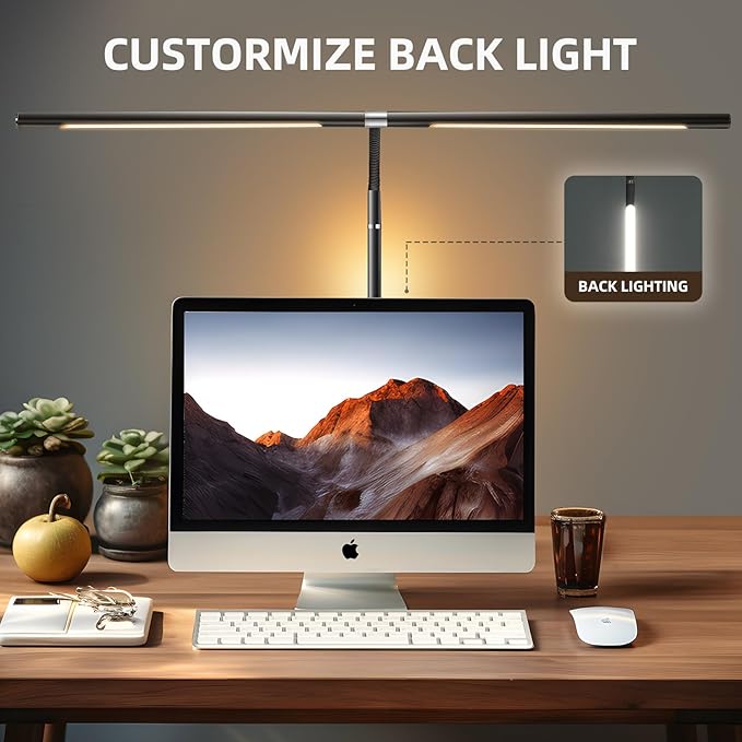 LED Desk Lamps for Home Office, 360° Rotatable Double Head Desk Light with Clamp, 25 Lighting Modes Gooseneck Monitor Smart Light, 24W Architect Table Lamp for Workbench Drafting Study - LeafyLoom