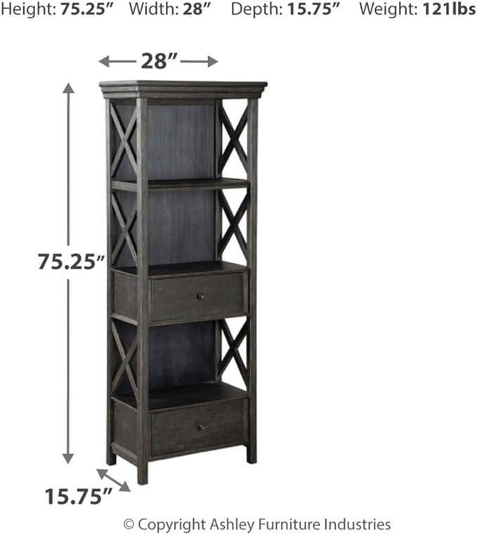 Signature Design by Ashley Tyler Creek Farmhouse 75" Display Cabinet or Bookcase with Drawers, Almost Black - LeafyLoom