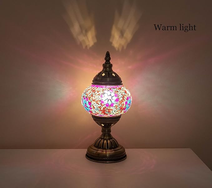 Turkish Moroccan Table Lamp Lantern with Handmade Mosaic Glass Lampshade Tiffany style Bohemian Stained Glass Decorative Desk Lamps Bedside Night Lights for Bedroom (Multi-colored 1) - LeafyLoom