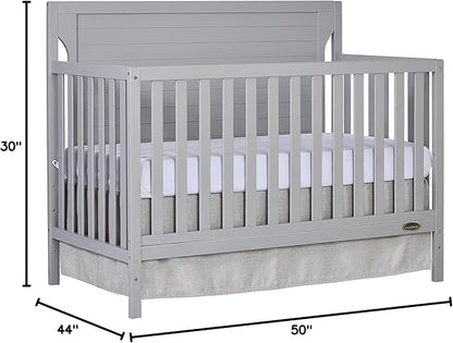 Cape Cod 5-In-1 Convertible Crib In Pebble Grey, Greenguard Gold And JPMA Certified, Built Of Sustainable New Zealand Pinewood, 3 Mattress Height Positions - LeafyLoom