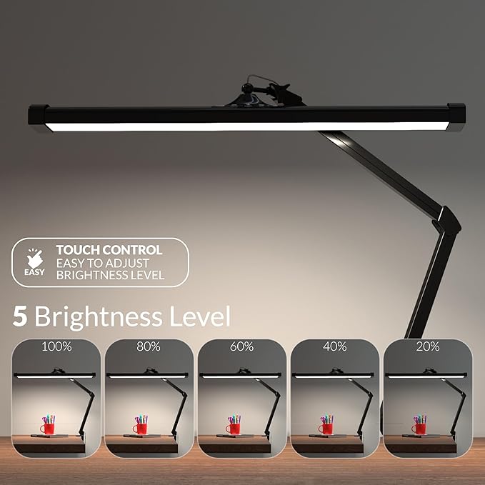 Ultra Bright 3900 Lumens Powerful Professional Eye Care LED Desk Lamp, Brightness Adjustable, Task Light for Home, Beauty, Crafting, Office, Workbench (Daylight, Dimmable, Black) - LeafyLoom