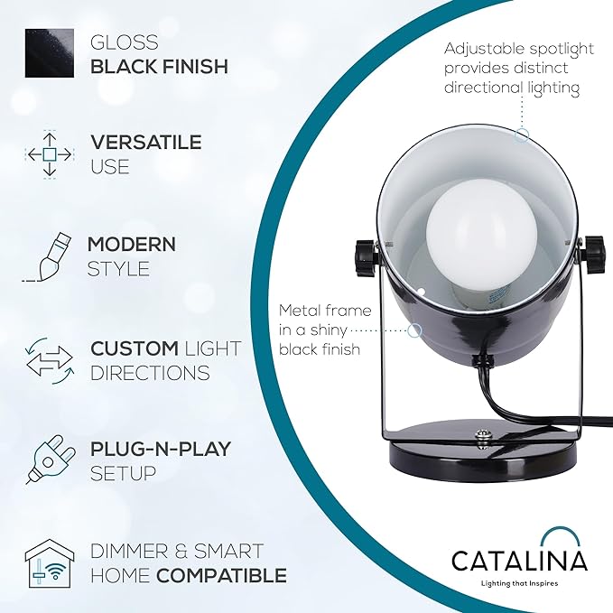 Catalina Lighting 24291-000 Multipurpose Spotlight Accent Lamp, Desk or Wall Mount Lamp for Office, Living Room, Dorm or Bedroom, Smart Home Compatible, Bulb Not Included, 7.5", Metallic Black - LeafyLoom