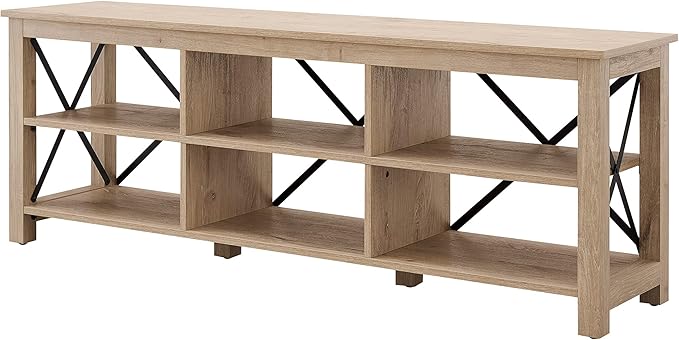 Henn&Hart Rectangular TV Stand for TV's up to 80" in White Oak, Electric Fireplace TV Stands for the Living Room - LeafyLoom