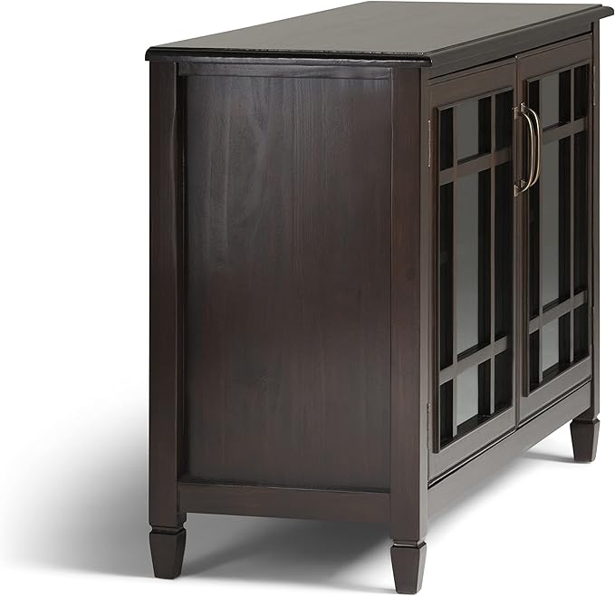 SIMPLIHOME Connaught SOLID WOOD 46 Inch Wide Traditional Low Storage Cabinet in Dark Chestnut Brown, For the Living Room, Entryway and Family Room - LeafyLoom