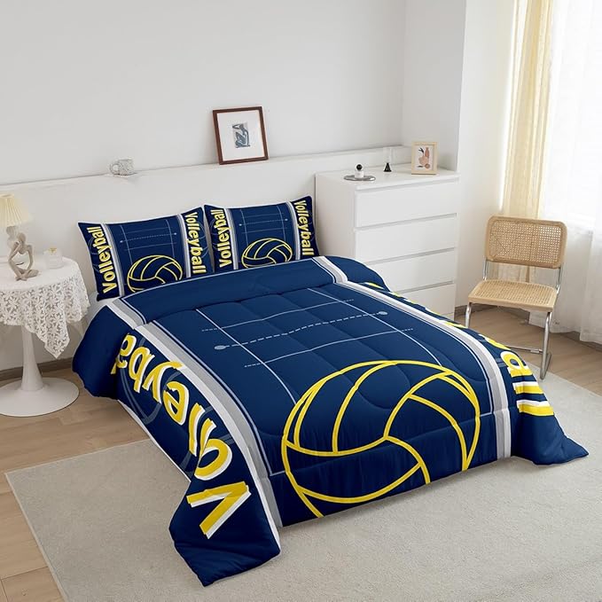 Feelyou Volleyball Bedding Set Twin Size Sports Game Comforter Set for Kids Boys Girls Decor Volleyball Player Comforter Microfiber Sports Gaming Duvet Set Bedroom Quilt Set - LeafyLoom