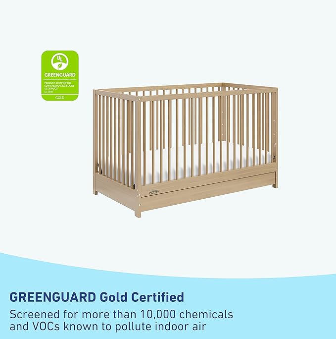 Graco Teddi 5-in-1 Convertible Crib with Drawer (Driftwood) – GREENGUARD Gold Certified, Crib with Drawer Combo, Full-Size Nursery Storage Drawer, Converts to Toddler Bed, Daybed and Full-Size Bed - LeafyLoom