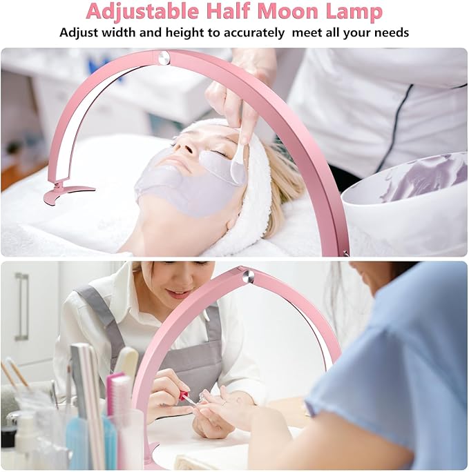 Half Moon Light for Nail Desk, 29in Foldable Half Moon Table Lamp Nail Desk Lamp with Wire Controller & Remote, Lash Light Lamp for Eyelash Extensions, 7 Cool/Warm Tones & 10 Brightness - LeafyLoom