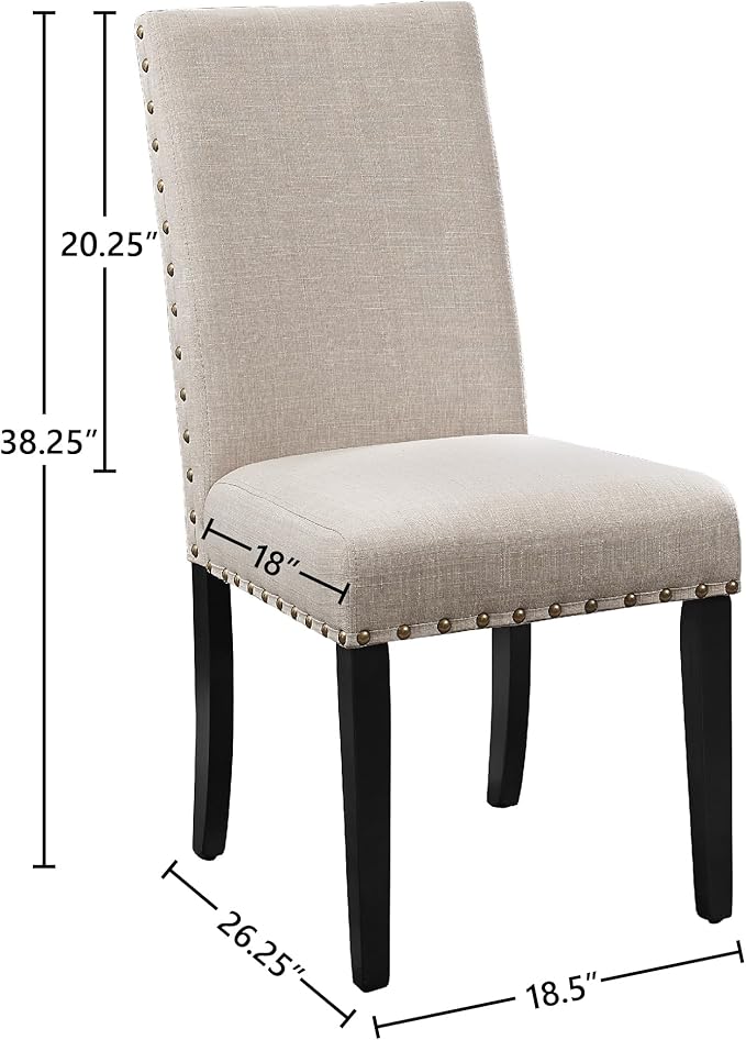 New Classic Furniture Crispin Dining Chair (Set of Six), 100% Polyester Natural Beige Fabric with Espresso Legs - LeafyLoom