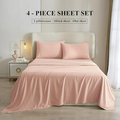 HighBuy Blush Pink Full Size Sheet Set Extra Soft Deep Pocket Sheets Set,4 Piece Bed Sheets Set Fit 16 Mattress,Wrinkle,Fade,Stain Resistant Cooling Bed Sheets,Fitted Sheets,Pillowcases Set - LeafyLoom