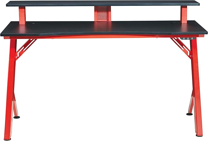 OSP Home Furnishings Area51 Battlestation Gaming Desk with Bluetooth RGB LED Lights, Red - LeafyLoom