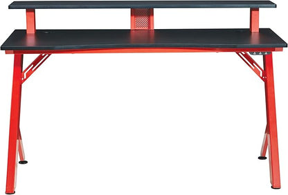 OSP Home Furnishings Area51 Battlestation Gaming Desk with Bluetooth RGB LED Lights, Red - LeafyLoom