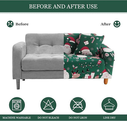 Mybedsoul Christmas Printed Sofa Cover Santa Claus Elastic Couch Cover Machine Washable Christmas Theme Red Sofa Slipcover for Living Room(3 Seater) Mybedsoul