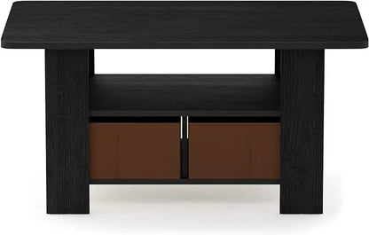 Furinno Andrey Coffee Table with Bin Drawer, Americano/Medium Brown, Small Non-Lift Top - LeafyLoom