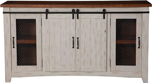 Martin Svensson Home Taos 70" TV Stand | Antique White & Aged Distressed Pine - LeafyLoom