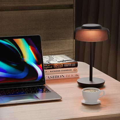 LED Desk Lamp with USB Ports,Bedside Lamps for Bedrooms,RGB Gradient Touch Control Table Lamp,3 Way Dimmable Nightstand Lamp with Bilayer Round Shade,for Couple Dinner/Desk/Cafe/Dining Room/Terrace - LeafyLoom