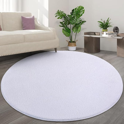 Round Area Rugs for Bedroom Living Room, 4x4 White Super Soft Comfy Thickened Memory-Foam Indoor Circle Carpets, Modern Aesthetic Minimalist Carpet for Boys Girls Adults Nursery Home Décor - LeafyLoom