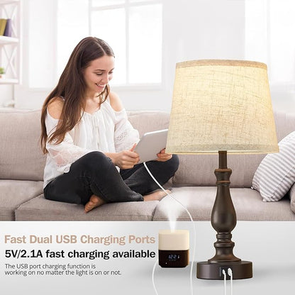 Table Lamps for Bedrooms Set of 2 - Touch Bedside Lamps with Dual USB Ports - 3 Way Dimmable Nightstand Lamps for End Tables Farmhouse Night Stand Lamps for Living Room Bed Side Guest Room - LeafyLoom