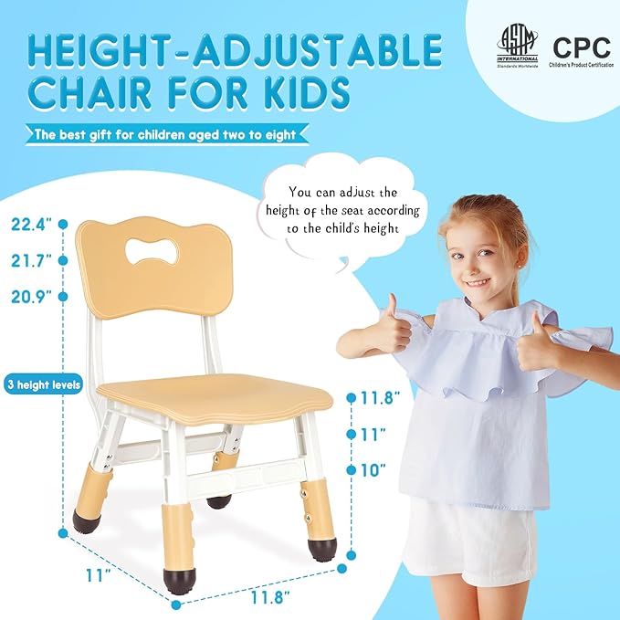 Kids Chair Height Adjustable Toddler Chair Max Load 220LBS Plastic Indoor Outdoor Chair for Children Age 1-6 School Home Daycare Use Burlywood - LeafyLoom