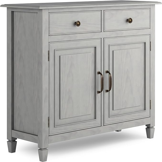 SIMPLIHOME Connaught Solid Wood 40 inch Wide Traditional Entryway Storage Cabinet in Fog Grey for The Living Room, Entryway and Family Room - LeafyLoom