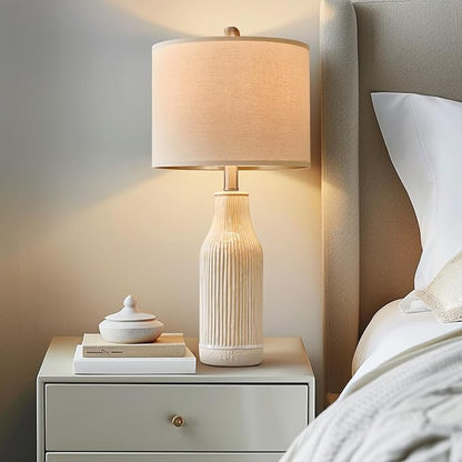 23.75" Modern Ceramic Single Table Lamp for Living Room Farmhouse Bedside Nightstand Lamp for Bedroom Home Office Dorm - LeafyLoom