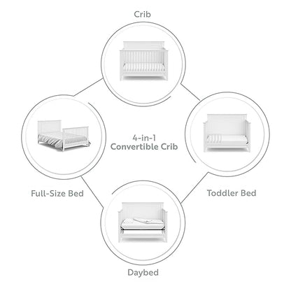 Storkcraft Solstice 5-In-1 Convertible Crib (White) – GREENGUARD Gold Certified, Converts to Toddler Bed and Full-Size Bed, Fits Standard Full-Size Crib Mattress, Adjustable Mattress Support Base - LeafyLoom