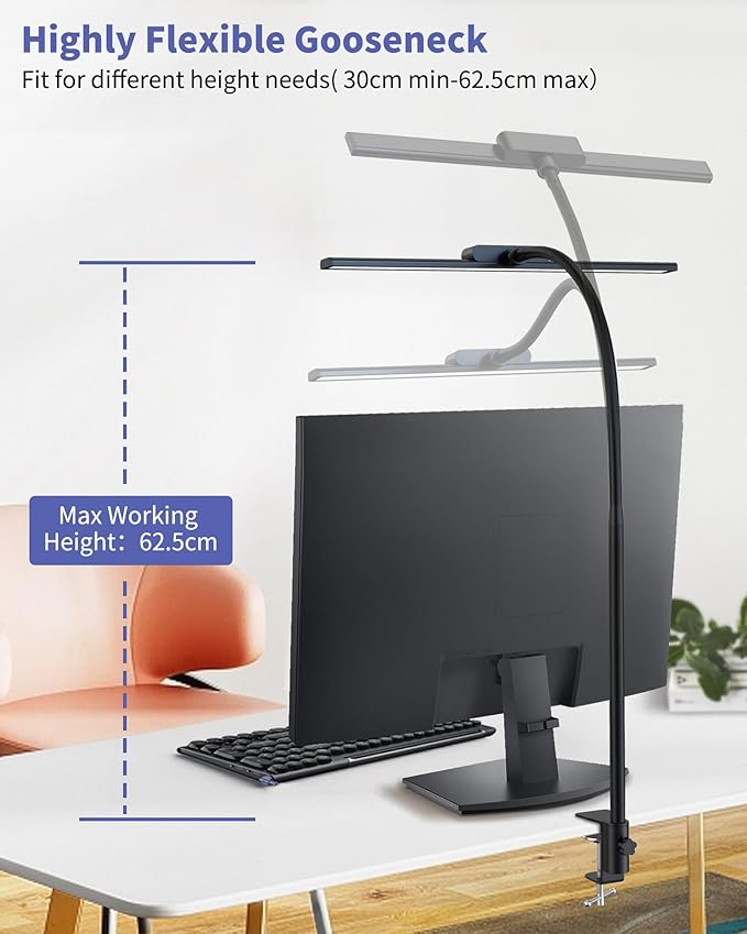 EppieBasic Desk Lamp, Architect Desk Lights for Home Office, Eye Care Led Desk Lamps with Clamp Dimmable & 4 Color Modes, 24V Bright Table Lamp Office Lighting for Working Reading Study - LeafyLoom