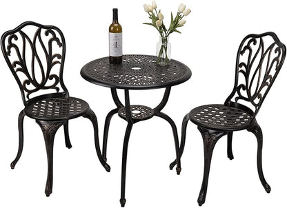 3-Piece Patio Bistro Furniture Set Cast-Aluminum Bistro Table Set for Lawn,Garden,Backyard (YILI Copper) - LeafyLoom