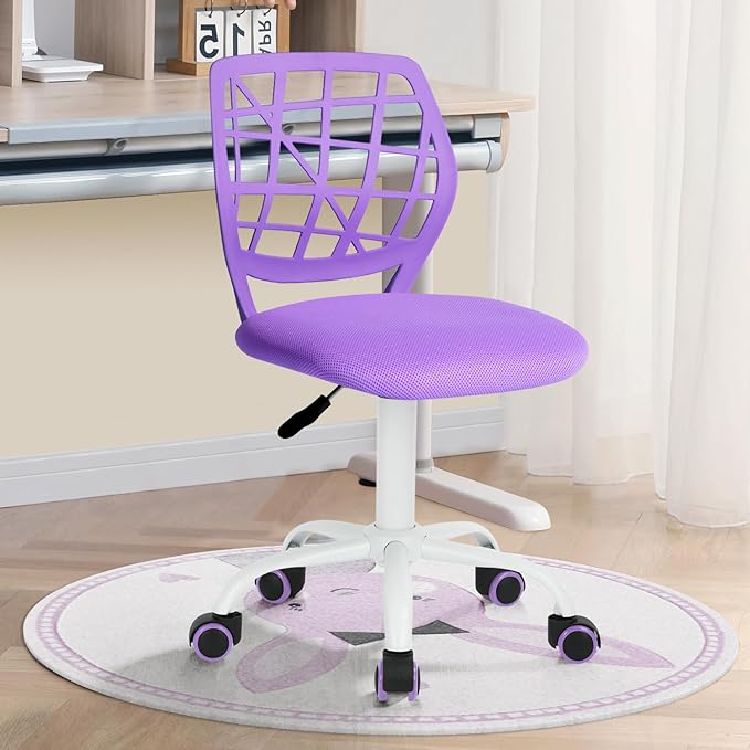 FurnitureR Kids Desk Chair, Armless Small Adjsutable Swivel Task Chair with Soft Cushion for Study Kids Teens Child, Purple - LeafyLoom