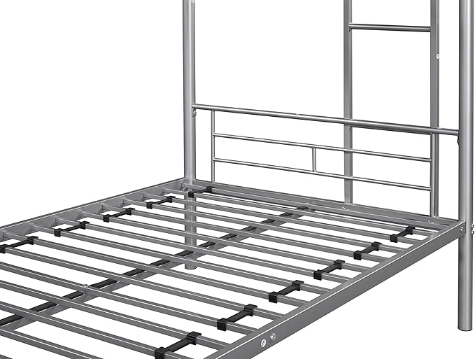 Metal Twin over Twin Bunk Bed,Heavy-duty Sturdy Metal-bed,Noise Reduced Design, 2 Side Ladders, Safety Guardrail,CPC Certified,No Box Spring Needed,Bedroom Furniture,Silver - LeafyLoom